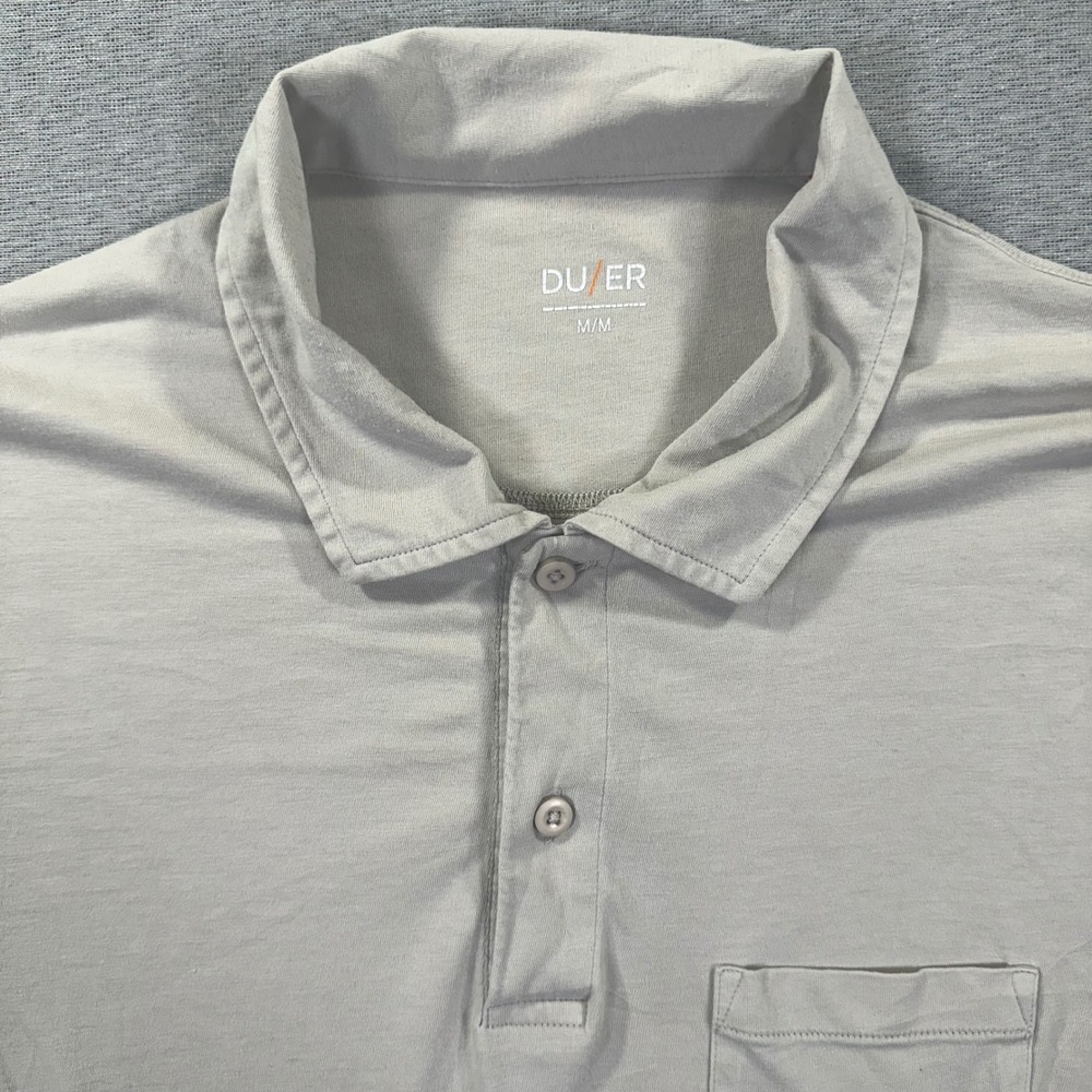 DUER Polo Shirt Mens M Light Grey Pima Cotton Tencel Performance Pocket